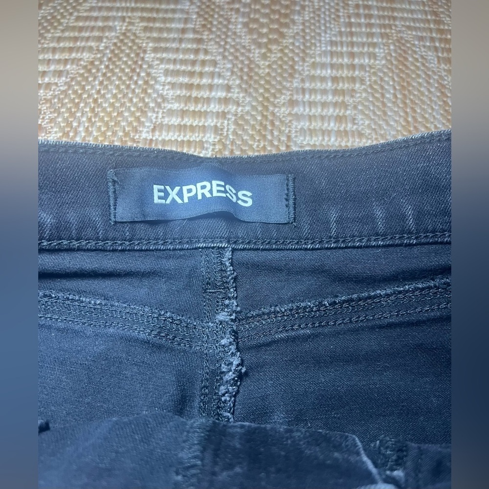 Express Women's Original Black Denim Straight Mini Mid Rise Skirt,Size 4 - Picture 3 of 8